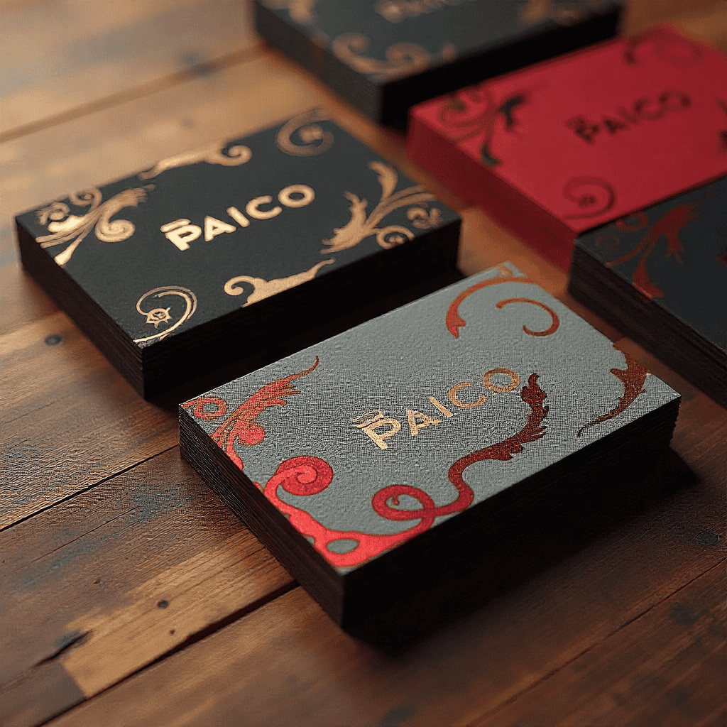 Handprartei black foil business card